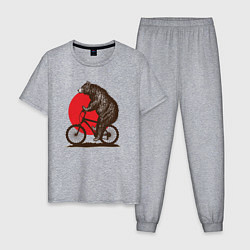 Пижама хлопковая мужская Медведь на велосиеде, цвет: меланж