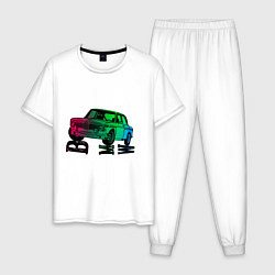 Пижама хлопковая мужская Ретро БМВ BMW Сочный, цвет: белый