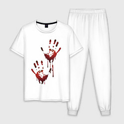 Пижама хлопковая мужская Следы, цвет: белый