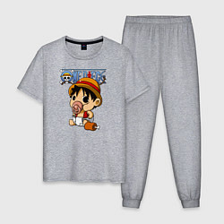 Пижама хлопковая мужская Малыш Луффи One Piece, цвет: меланж
