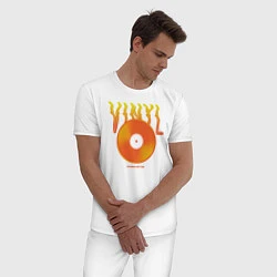 Пижама хлопковая мужская Vinyl sounds better, цвет: белый — фото 2