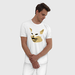Пижама хлопковая мужская Кот Смадж Мем, цвет: белый — фото 2