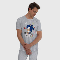 Пижама хлопковая мужская Соник с джостиком, цвет: меланж — фото 2