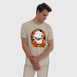 Пижама хлопковая мужская Кот изобилия, цвет: миндальный — фото 2