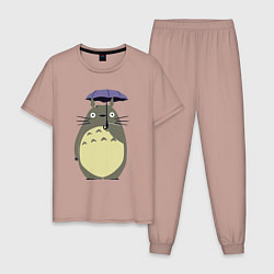 Пижама хлопковая мужская Тоторо под зонтом, цвет: пыльно-розовый
