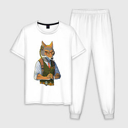Пижама хлопковая мужская Волк-детектив, цвет: белый