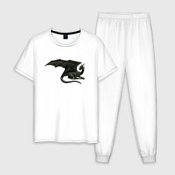 Пижама хлопковая мужская Черный дракон, цвет: белый