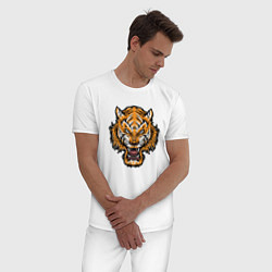 Пижама хлопковая мужская Cool Tiger, цвет: белый — фото 2