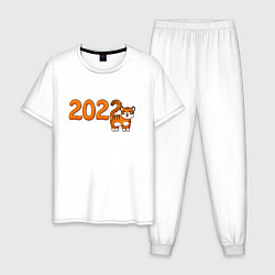Пижама хлопковая мужская 2022 - Год Тигра, цвет: белый