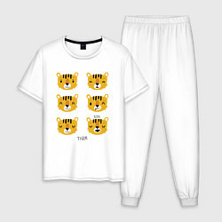 Пижама хлопковая мужская Tiger Rawr, цвет: белый