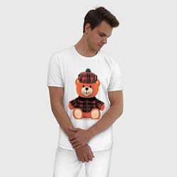 Пижама хлопковая мужская Медвежонок шотландец, цвет: белый — фото 2