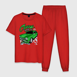 Пижама хлопковая мужская Авто для семьи, цвет: красный