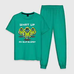 Пижама хлопковая мужская WHAT UP MY GLIP GLOPS?!, цвет: зеленый