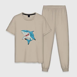 Пижама хлопковая мужская Акула-молот, цвет: миндальный