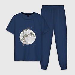 Пижама хлопковая мужская Дерево под луной в китайском стиле, цвет: тёмно-синий