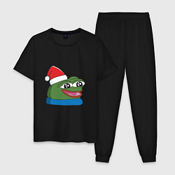 Пижама хлопковая мужская Pepe, pepe happy, Пепе хеппи, pepe happy new year, цвет: черный