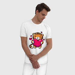 Пижама хлопковая мужская Милый тигренок с сердечком, цвет: белый — фото 2