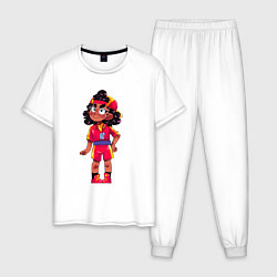 Пижама хлопковая мужская Мег Brawl Stars иллюстрация, цвет: белый