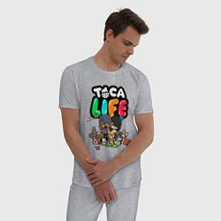 Пижама хлопковая мужская Toca Life, цвет: меланж — фото 2