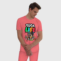Пижама хлопковая мужская Toca Life, цвет: коралловый — фото 2