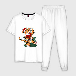 Пижама хлопковая мужская Новогодний тигр 2022, цвет: белый