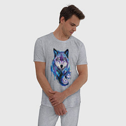 Пижама хлопковая мужская Волк акварель, цвет: меланж — фото 2