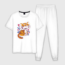Пижама хлопковая мужская Cute little tiger cub, цвет: белый