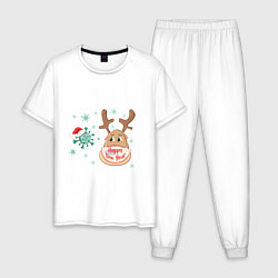 Пижама хлопковая мужская Вирус и олень, цвет: белый