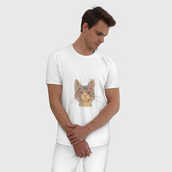 Пижама хлопковая мужская A 018 Цветной кот, цвет: белый — фото 2