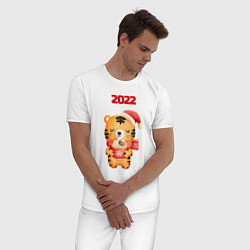Пижама хлопковая мужская Праздничный тигренок 2022, цвет: белый — фото 2