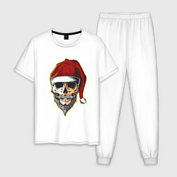 Пижама хлопковая мужская Santa Skull, цвет: белый
