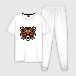 Пижама хлопковая мужская Голова забавного тигра, цвет: белый