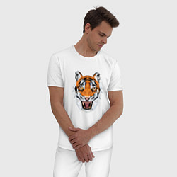 Пижама хлопковая мужская Свирепый тигр стиль low poly, цвет: белый — фото 2
