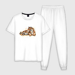 Пижама хлопковая мужская Тигр лежит, цвет: белый