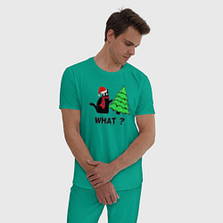 Пижама хлопковая мужская Кот и Новый Год, цвет: зеленый — фото 2