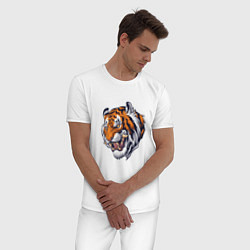 Пижама хлопковая мужская Голова саблезубого тигра, цвет: белый — фото 2