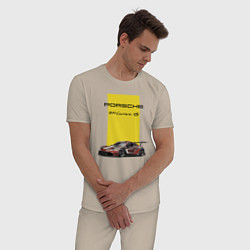 Пижама хлопковая мужская Porsche Carrera 4S Motorsport, цвет: миндальный — фото 2