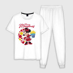Пижама хлопковая мужская Minnie Merry Mausmas, цвет: белый
