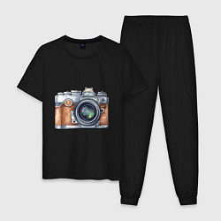 Пижама хлопковая мужская Ретро фотокамера, цвет: черный