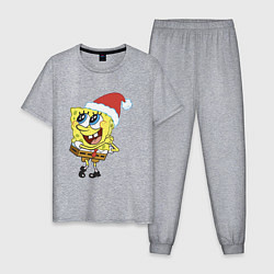 Пижама хлопковая мужская Рождественский Спанч Боб, цвет: меланж