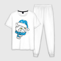 Пижама хлопковая мужская Christmas family Cat, цвет: белый