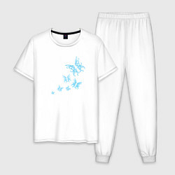 Пижама хлопковая мужская Неоновые бабочки Cotton Theme, цвет: белый