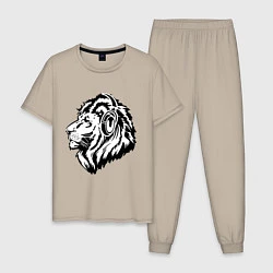 Пижама хлопковая мужская Лев в наушниках, цвет: миндальный