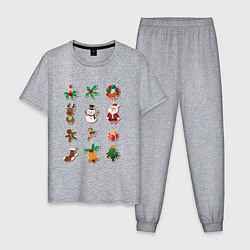 Пижама хлопковая мужская Санта-Клауса новый год, цвет: меланж
