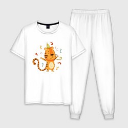 Пижама хлопковая мужская Праздничный тигр, цвет: белый