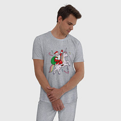 Пижама хлопковая мужская Дед мороз на единороге 2022, цвет: меланж — фото 2