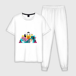 Пижама хлопковая мужская Игра в кальмара 2d, цвет: белый