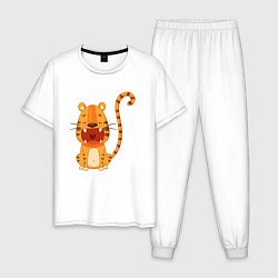Пижама хлопковая мужская Голодный тигр, цвет: белый