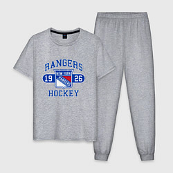 Пижама хлопковая мужская Нью Йорк Рейнджерс, New York Rangers, цвет: меланж
