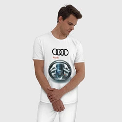 Пижама хлопковая мужская Audi - car steering wheel, цвет: белый — фото 2